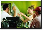 D.P. John Kelleran and director Tessa Blake plan strategy on set of "The Pink House."